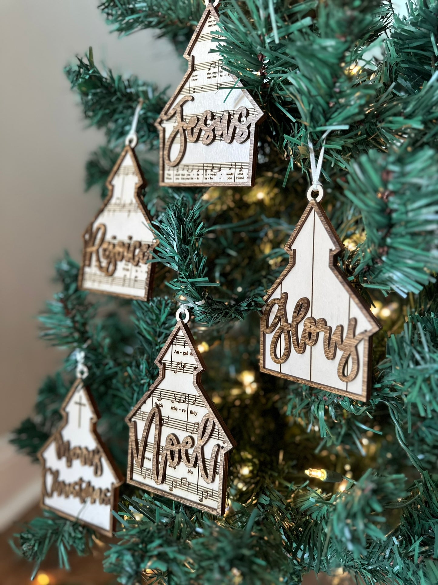 Church Christmas Hymns Ornament- Set of 5