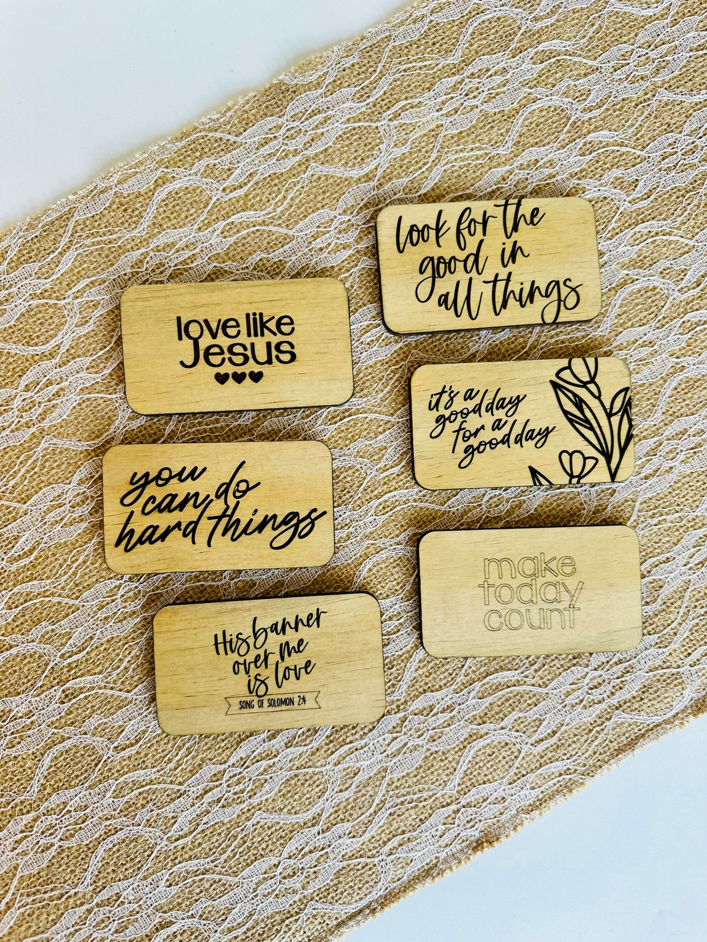 Uplifting Engraved Wood Magnets - 6-piece set