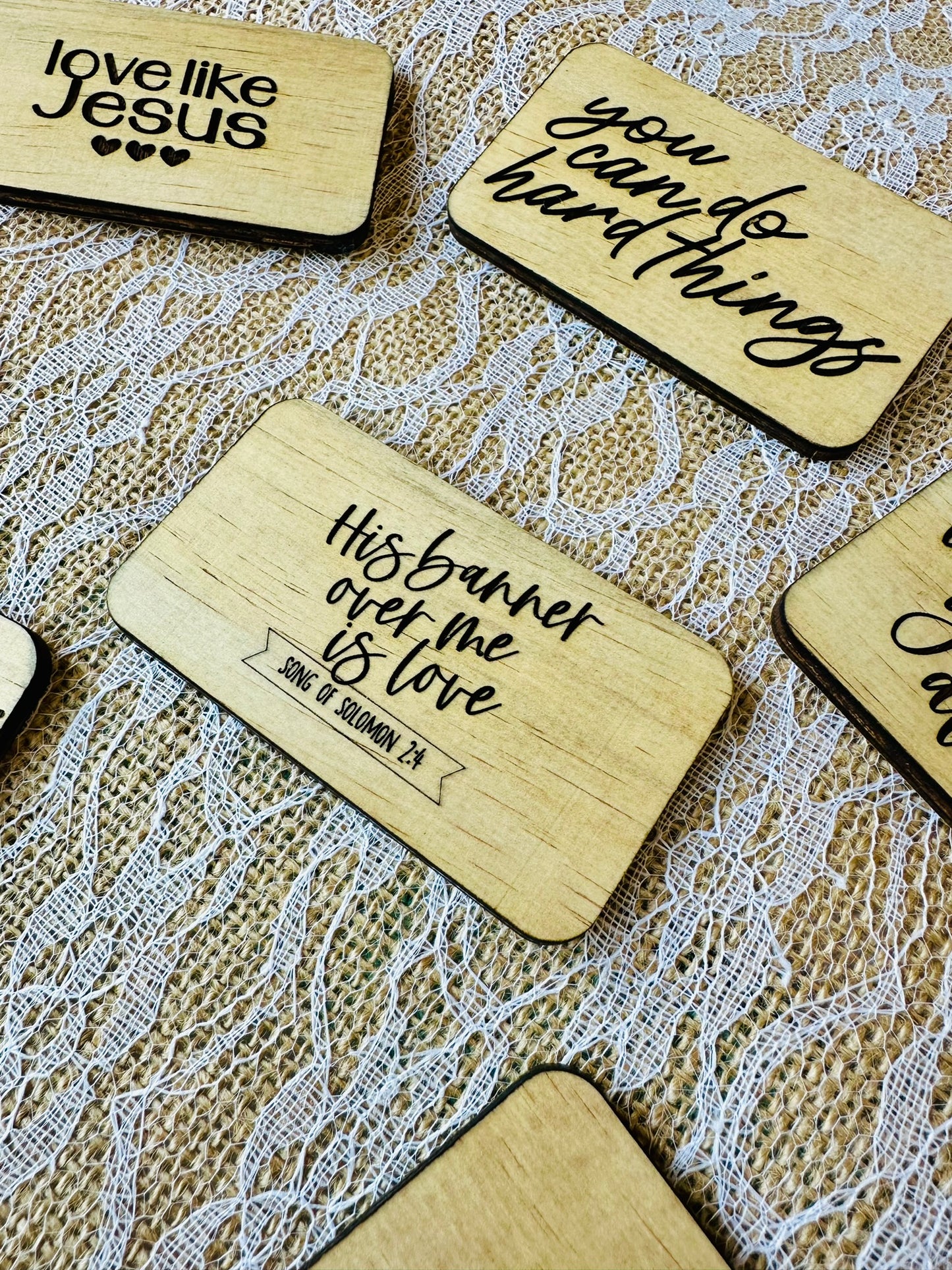 Uplifting Engraved Wood Magnets - 6-piece set