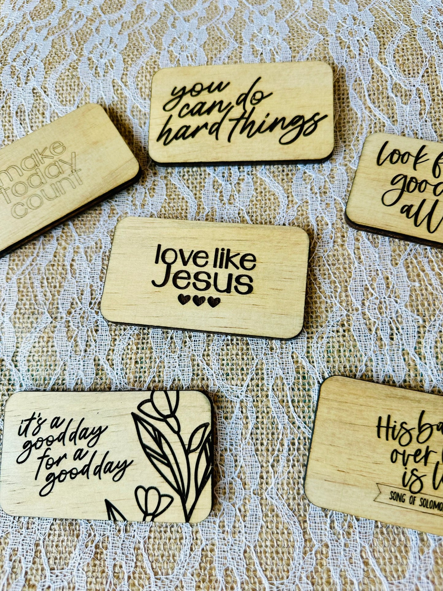 Uplifting Engraved Wood Magnets - 6-piece set