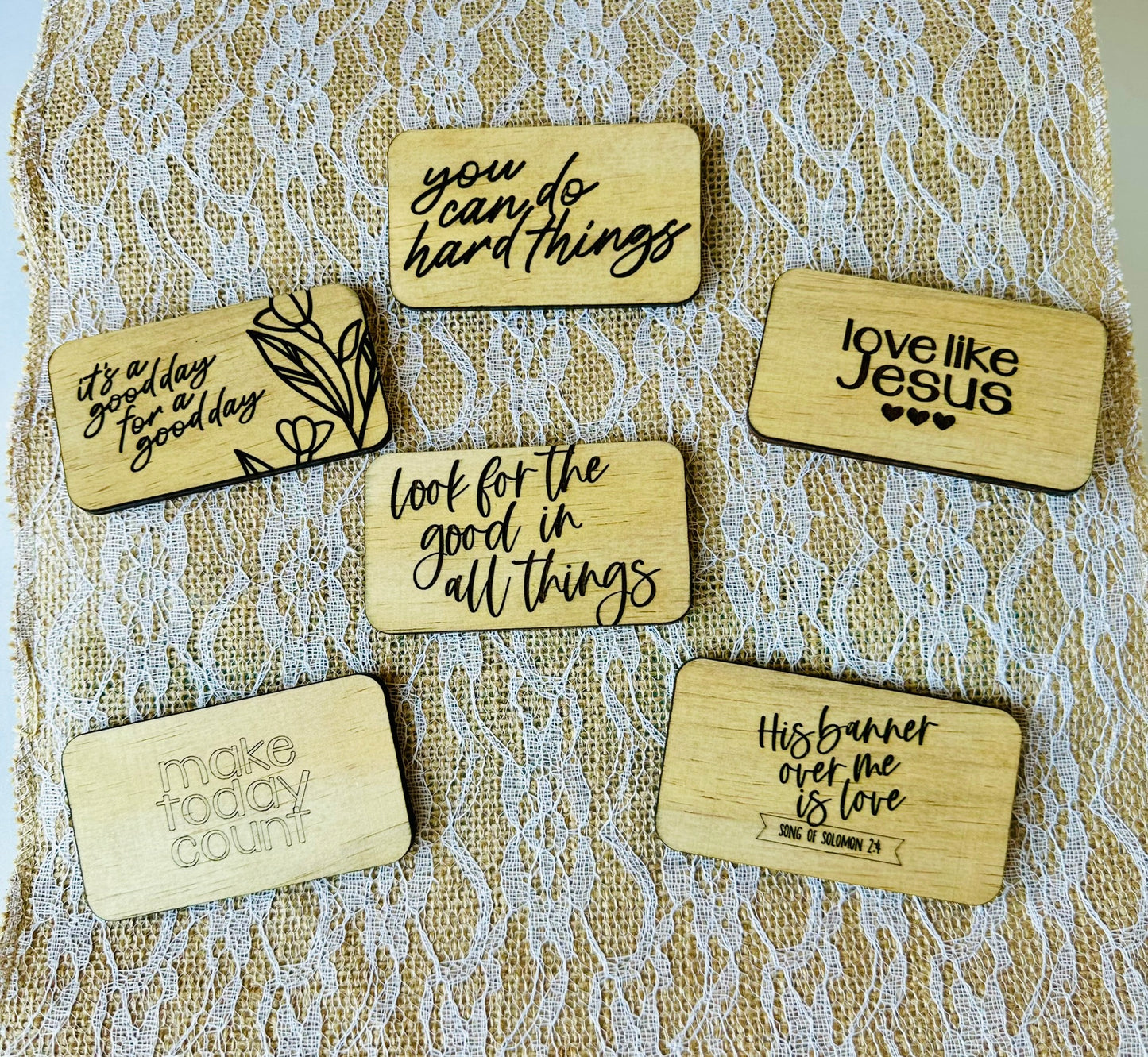 Uplifting Engraved Wood Magnets - 6-piece set