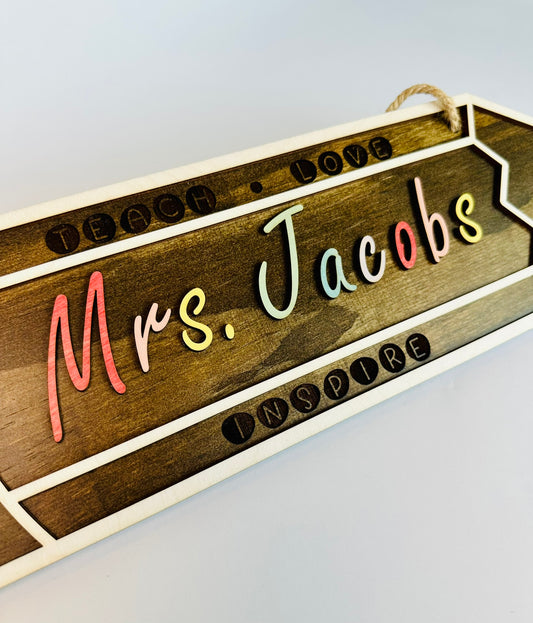 Personalized Teacher Classroom Layered Wood Door Hanger