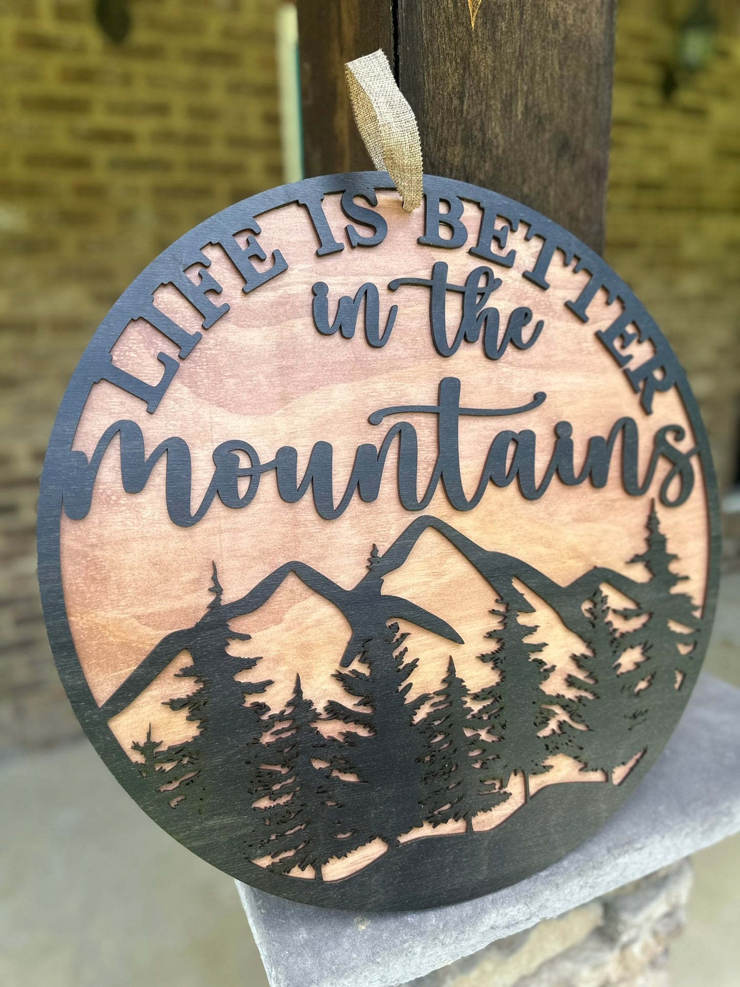 Life Is Better In The Mountains- Layered Wood Door Hanger