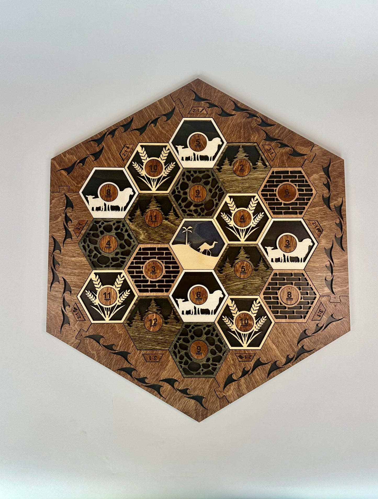 Wooden Game Board for Settlers Strategy Game, Black and Brown, 3-4 or 5-6 Players