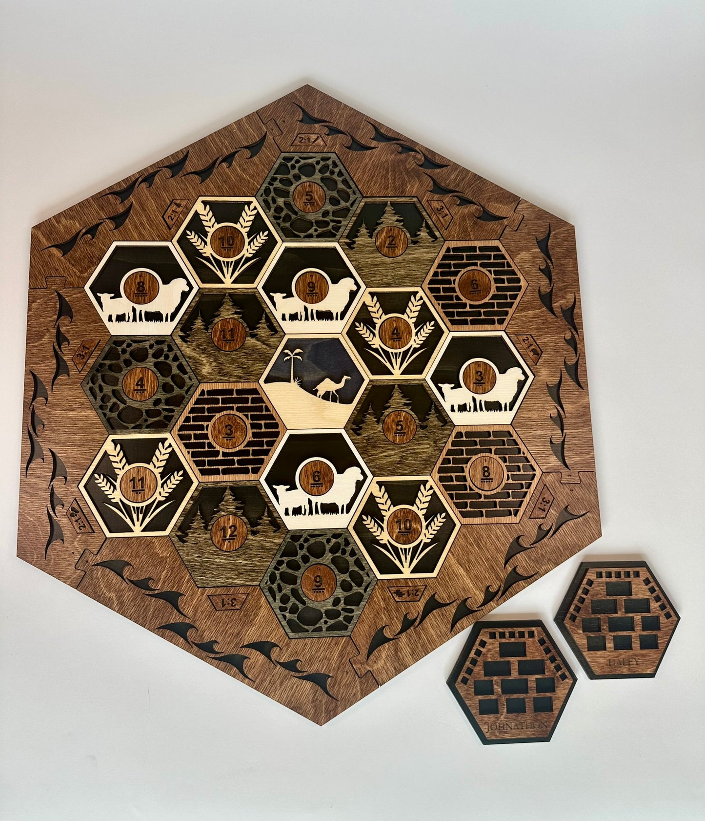 Wooden Game Board for Settlers Strategy Game, Black and Brown, 3-4 or 5-6 Players