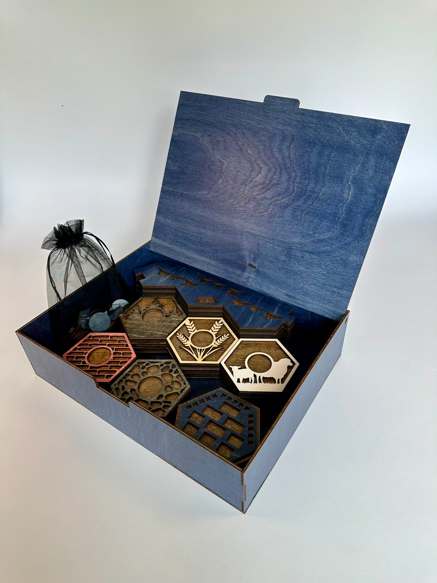 Wooden Game Board for Settlers Strategy Game, Brown and Blue, 3-4 or 5-6 Players