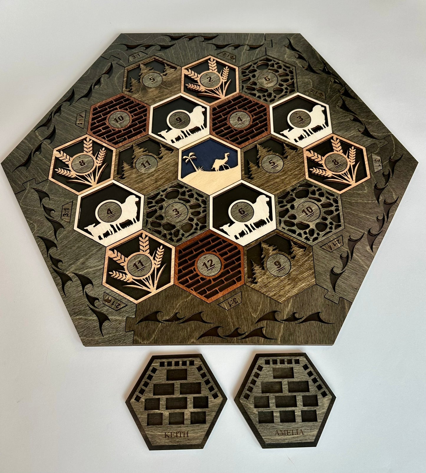 Wooden Game Board for Settlers Strategy Game, Black and Gray, 3-4 or 5-6 Players