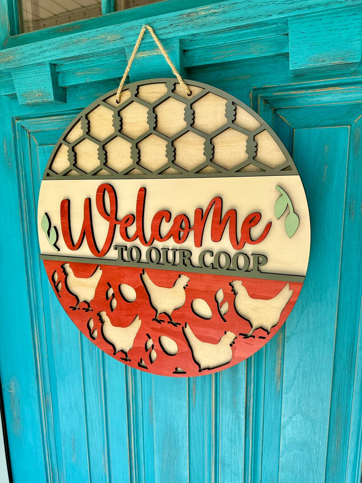 Welcome to Our Coop - Layered Wood Door Hanger