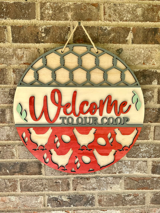 Welcome to Our Coop - Layered Wood Door Hanger