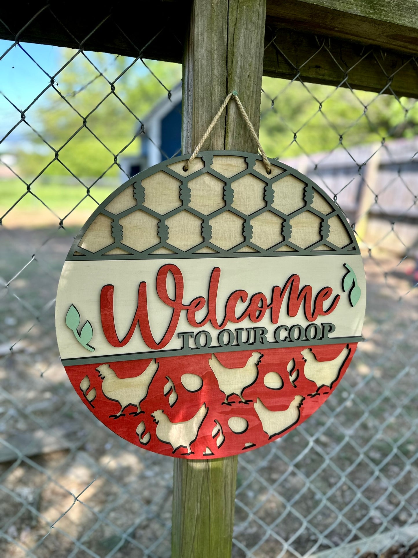 Welcome to Our Coop - Layered Wood Door Hanger