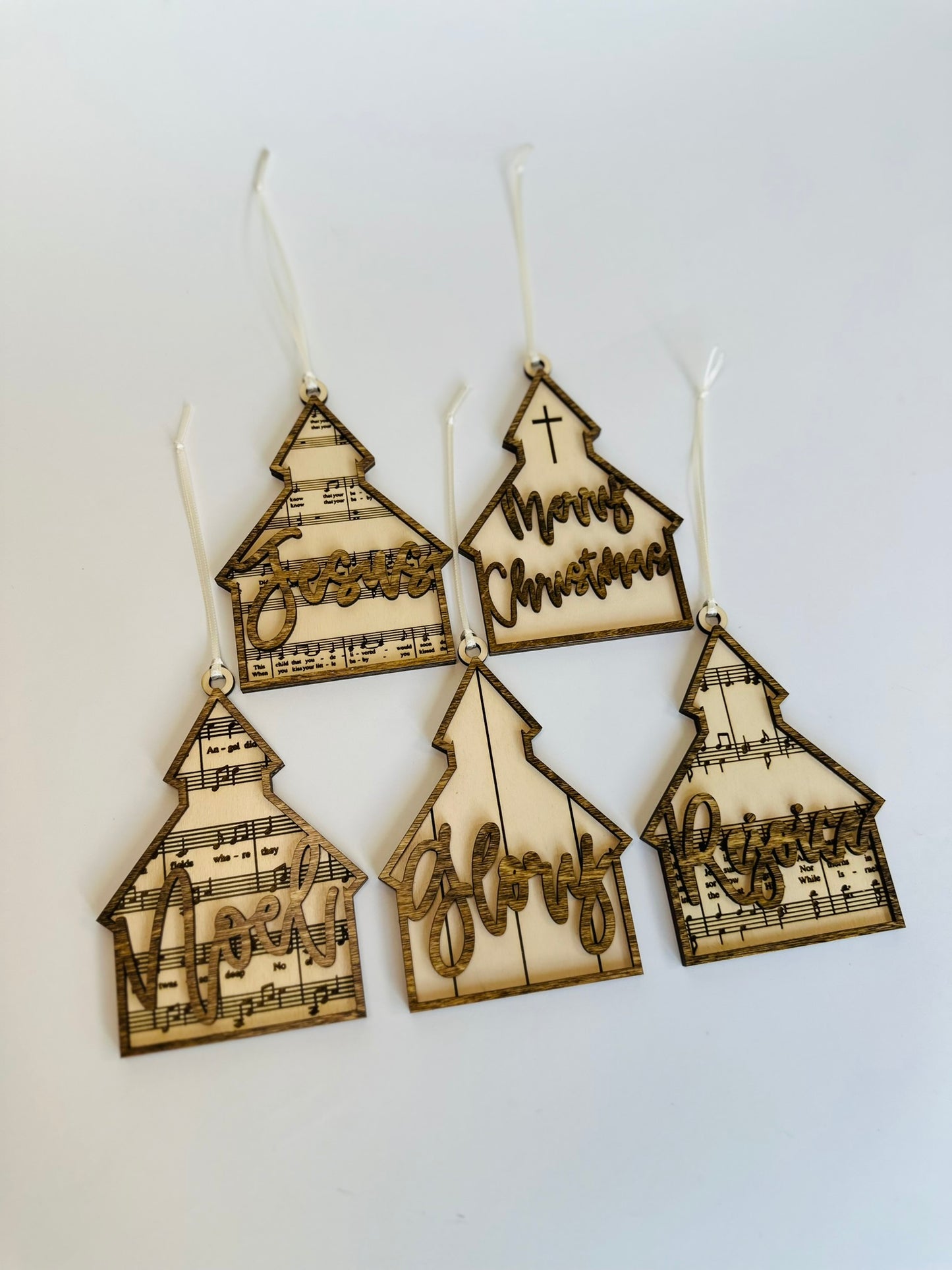 Church Christmas Hymns Ornament- Set of 5