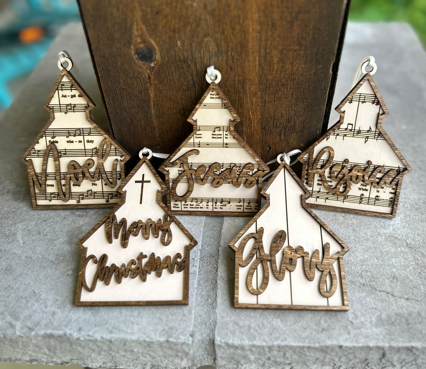 Church Christmas Hymns Ornament- Set of 5