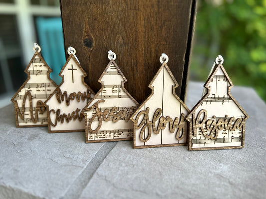 Church Christmas Hymns Ornament- Set of 5