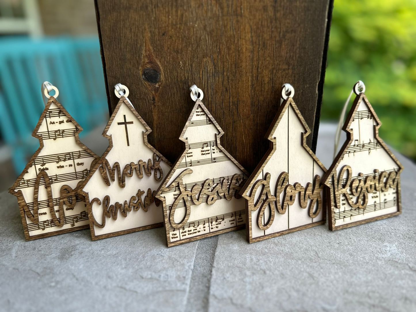 Church Christmas Hymns Ornament- Set of 5