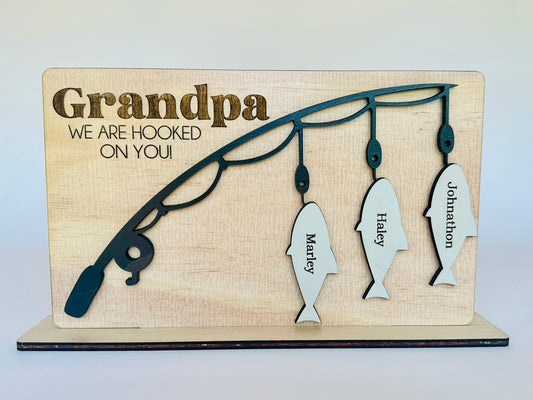 Hooked on Dad: Personalized Father's Day Fishing Plaque with Stand