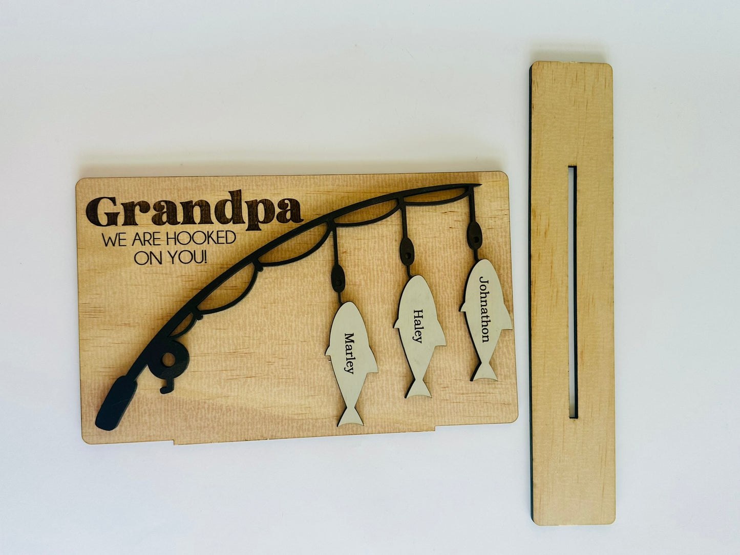 Hooked on Dad: Personalized Father's Day Fishing Plaque with Stand