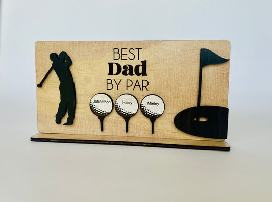 Best Dad By Par: Personalized Father's Day Golf Plaque with Stand